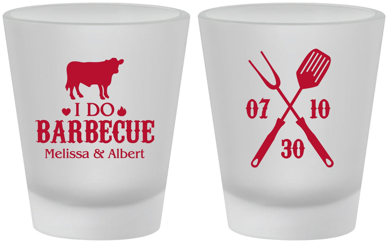 Custom Wedding Frosted Shot Glasses - I Do Barbecue Bbq | 433