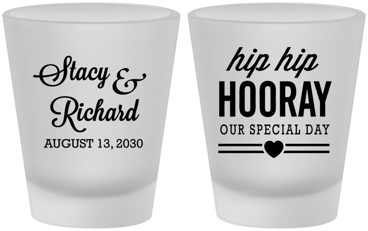 Custom Wedding Frosted Shot Glasses - Hip Hop Hooray | 436
