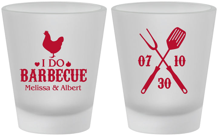 Custom Wedding Frosted Shot Glasses - I Do Barbecue Bbq | 445
