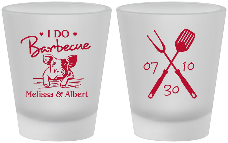 Custom Wedding Frosted Shot Glasses - I Do Barbecue Bbq | 446