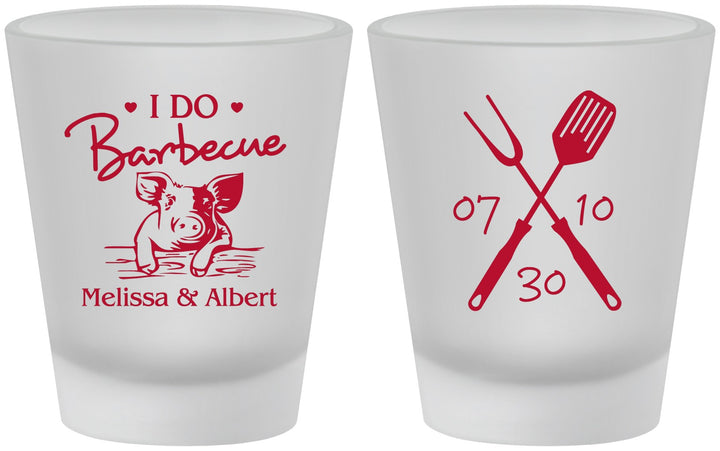 Custom Wedding Frosted Shot Glasses - I Do Barbecue Bbq | 446