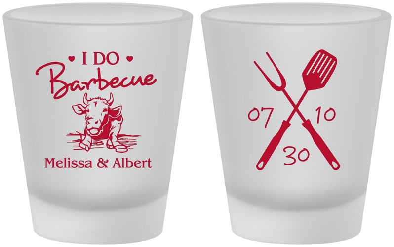 Custom Wedding Frosted Shot Glasses - I Do Barbecue Bbq | 447