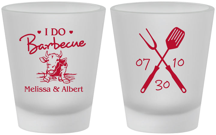 Custom Wedding Frosted Shot Glasses - I Do Barbecue Bbq | 447