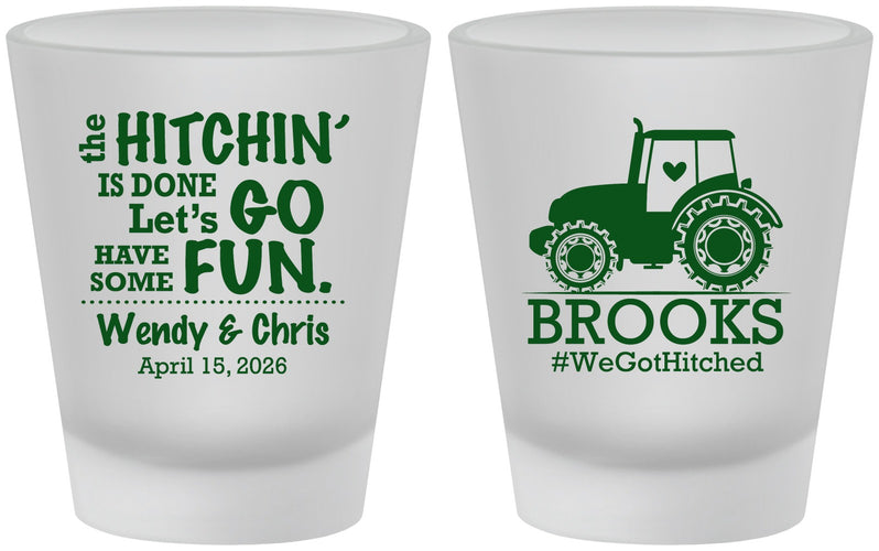 Custom Wedding Frosted Shot Glasses - Tractor Hitchin | 448
