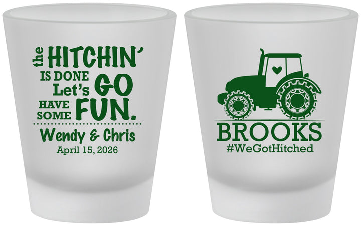 Custom Wedding Frosted Shot Glasses - Tractor Hitchin | 448
