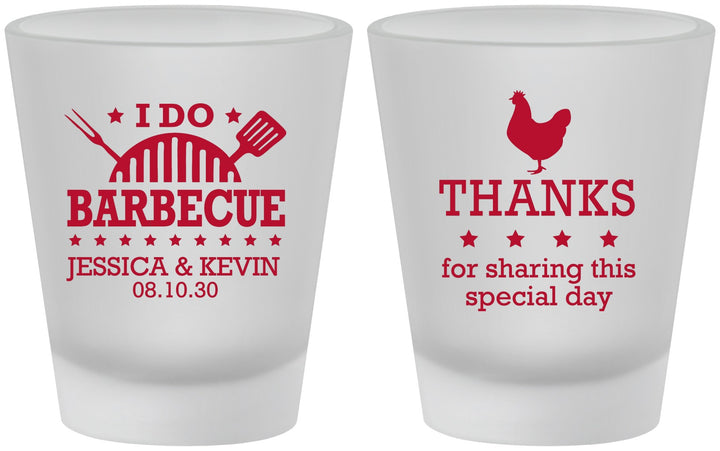 Custom Wedding Frosted Shot Glasses - I Do Barbecue Bbq | 469