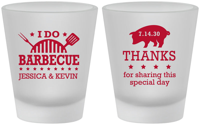 Custom Wedding Frosted Shot Glasses - I Do Barbecue Bbq | 470