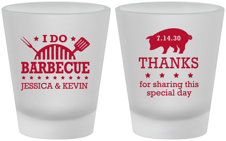 Custom Wedding Frosted Shot Glasses - I Do Barbecue Bbq | 470