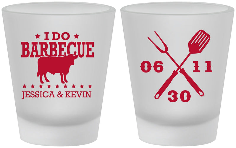 Custom Wedding Frosted Shot Glasses - I Do Barbecue Bbq | 471