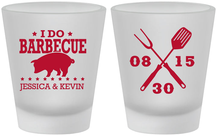 Custom Wedding Frosted Shot Glasses - I Do Barbecue Bbq | 473