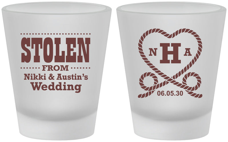 Custom Wedding Frosted Shot Glasses - Stolen Monogram | 474
