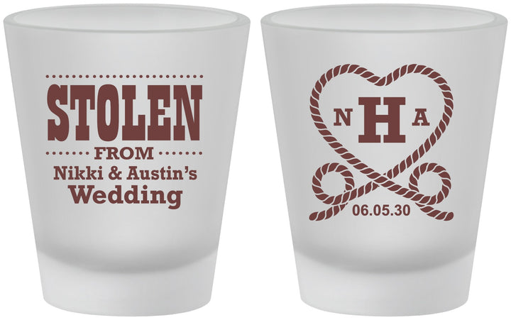 Custom Wedding Frosted Shot Glasses - Stolen Monogram | 474