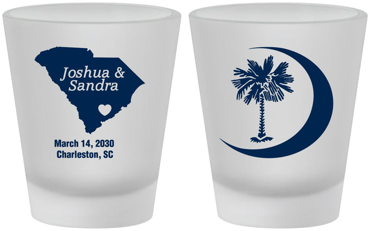 Custom Wedding Frosted Shot Glasses - Palmetto Tree | 475
