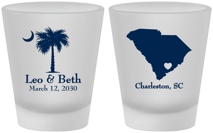 Custom Wedding Frosted Shot Glasses - Palmetto Tree | 476