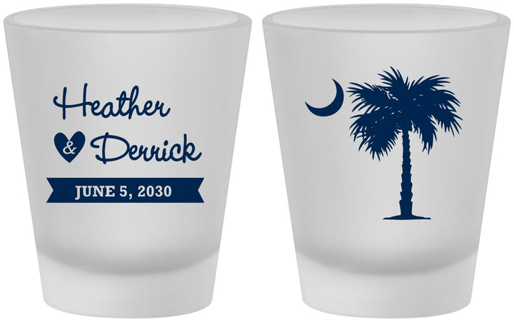 Custom Wedding Frosted Shot Glasses - Palmetto Tree | 477