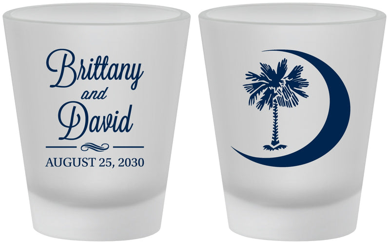 Custom Wedding Frosted Shot Glasses - Palmetto Tree | 478