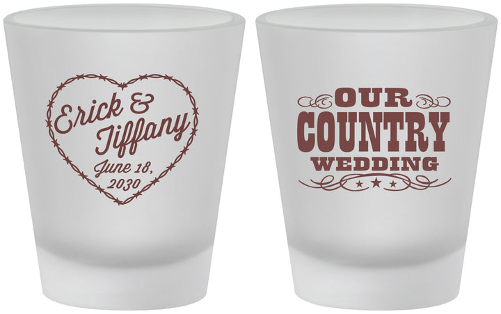 Custom Wedding Frosted Shot Glasses - Country Wedding | 484