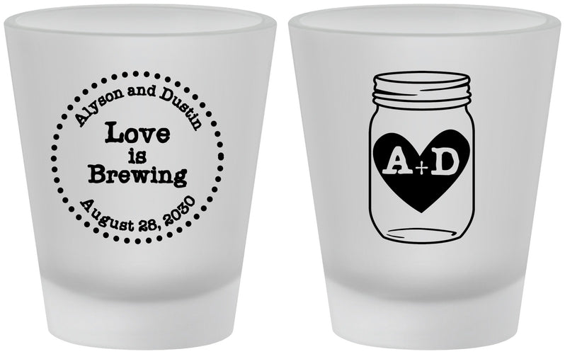 Custom Wedding Frosted Shot Glasses - Love Is Brewing | 486