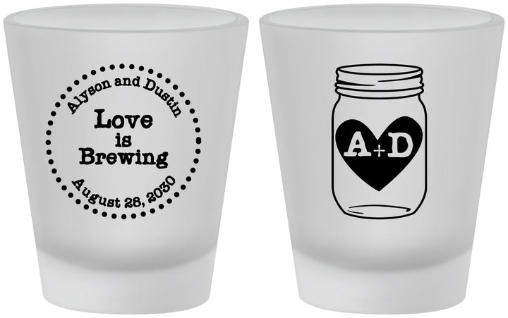 Custom Wedding Frosted Shot Glasses - Love Is Brewing | 486