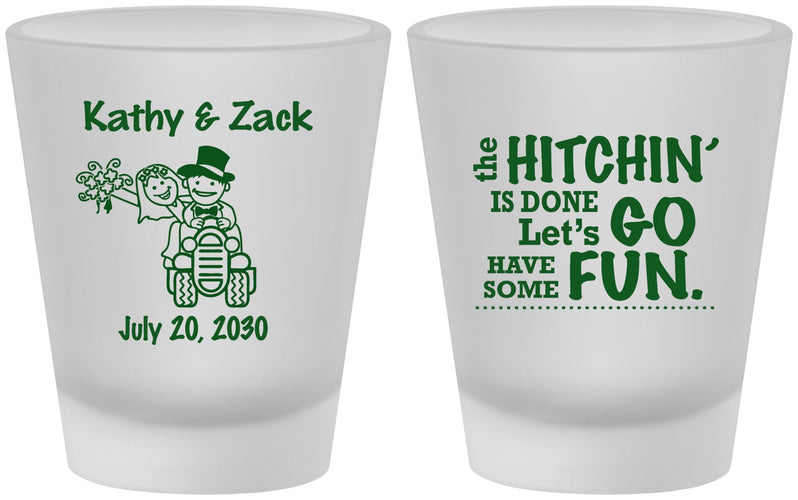 Custom Wedding Frosted Shot Glasses - Tractor Hitchin | 489
