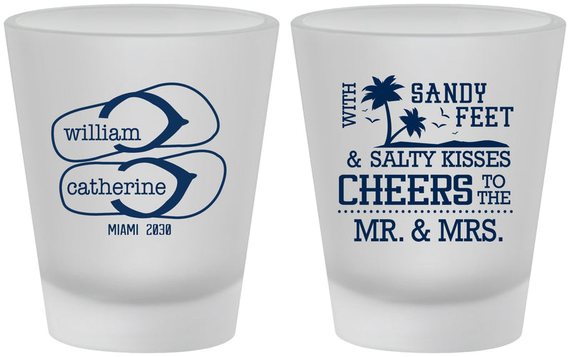 Custom Wedding Frosted Shot Glasses - Sandy Feet Salty Kisses | 490