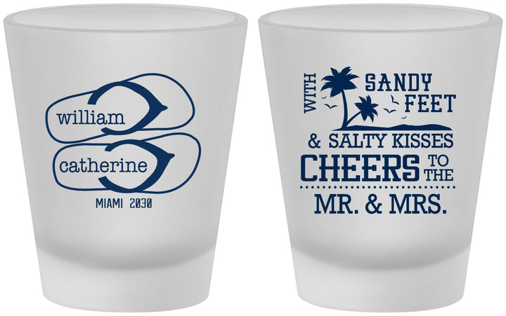 Custom Wedding Frosted Shot Glasses - Sandy Feet Salty Kisses | 490