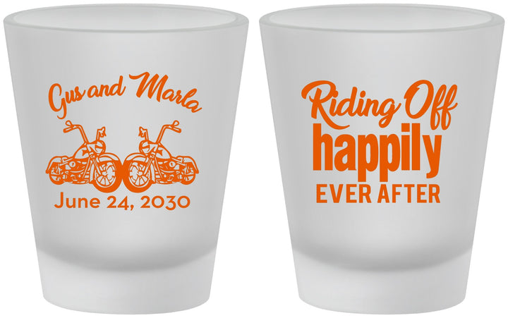 Custom Wedding Frosted Shot Glasses - Motorcycle | 493