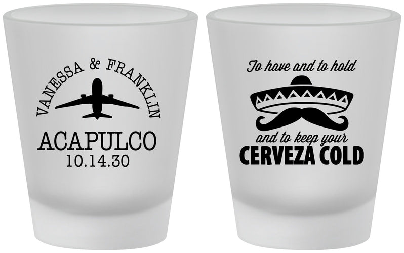 Custom Wedding Frosted Shot Glasses - Destination | 496