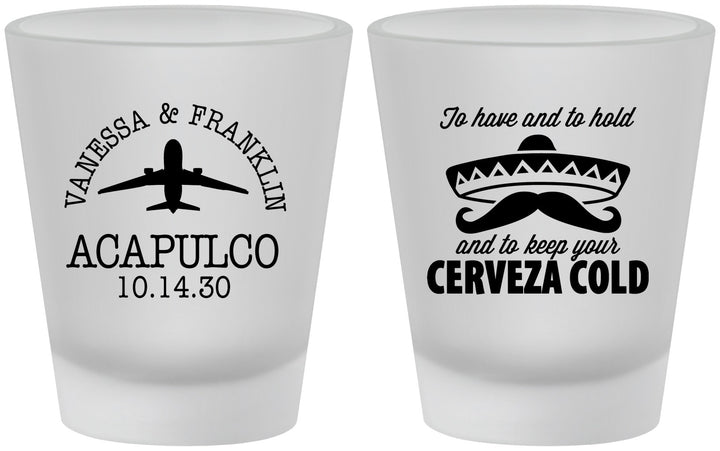 Custom Wedding Frosted Shot Glasses - Destination | 496