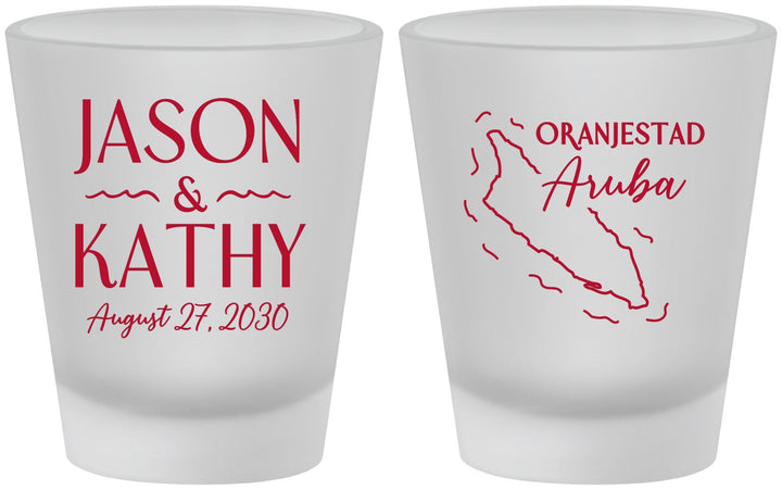 Custom Wedding Frosted Shot Glasses - Aruba | 504