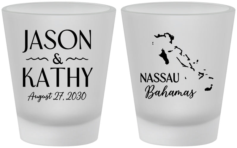 Custom Wedding Frosted Shot Glasses - Bahamas | 506