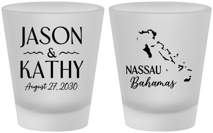 Custom Wedding Frosted Shot Glasses - Bahamas | 506