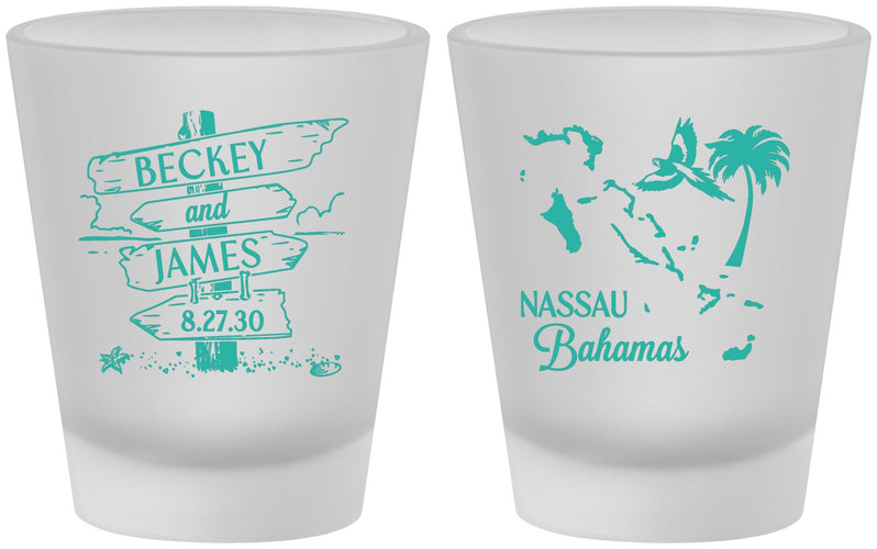 Custom Wedding Frosted Shot Glasses - Bahamas | 507