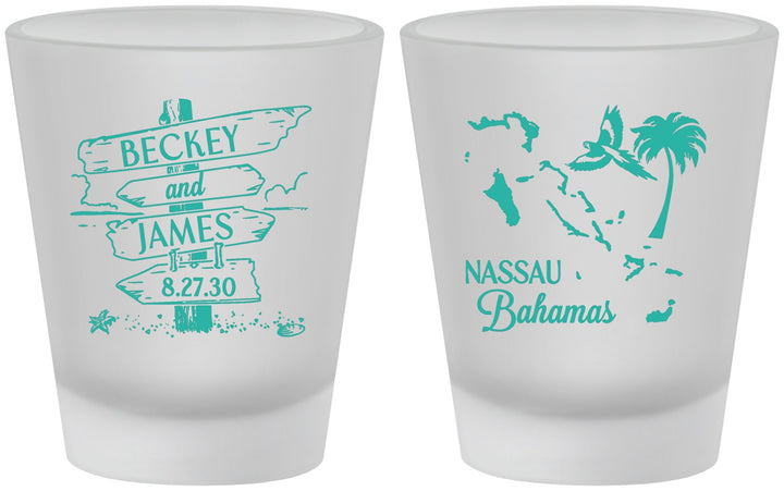 Custom Wedding Frosted Shot Glasses - Bahamas | 507