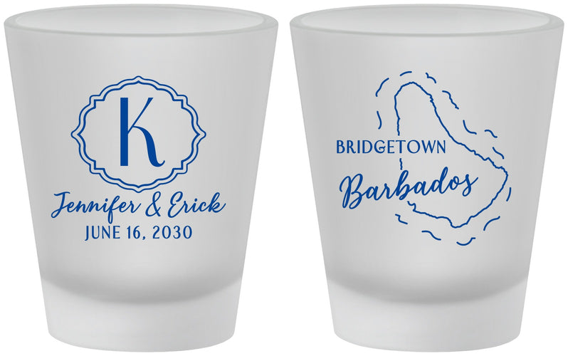 Custom Wedding Frosted Shot Glasses - Barbados | 508