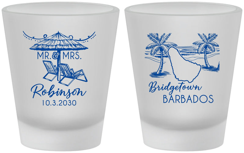 Custom Wedding Frosted Shot Glasses - Barbados | 509