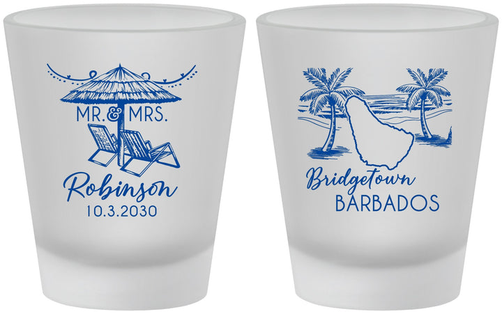 Custom Wedding Frosted Shot Glasses - Barbados | 509