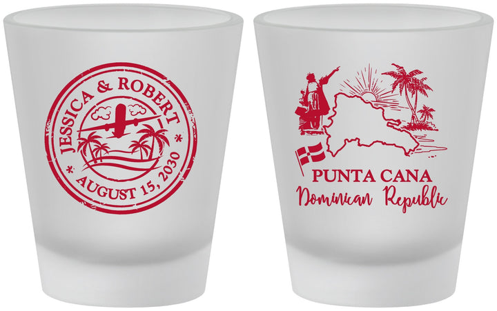 Custom Wedding Frosted Shot Glasses - Domincan Republic | 523