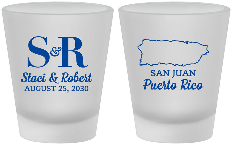 Custom Wedding Frosted Shot Glasses - Puerto Rico | 538