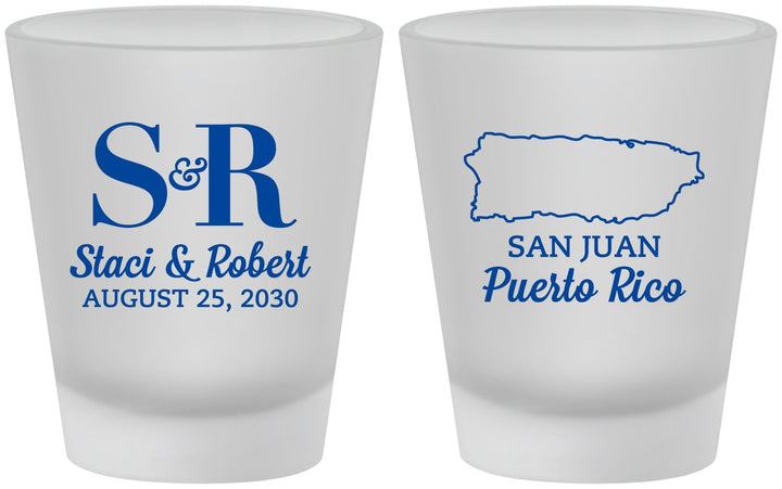 Custom Wedding Frosted Shot Glasses - Puerto Rico | 538