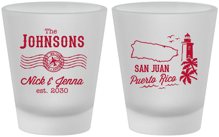 Custom Wedding Frosted Shot Glasses - Puerto Rico | 539