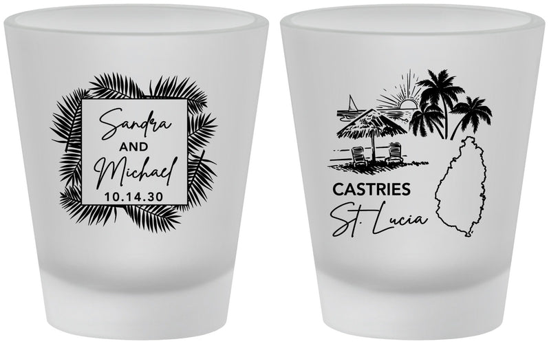Custom Wedding Frosted Shot Glasses - St Lucia | 541