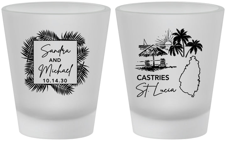 Custom Wedding Frosted Shot Glasses - St Lucia | 541