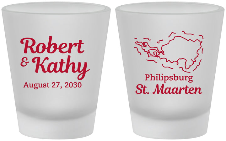 Custom Wedding Frosted Shot Glasses - St Maarten | 542