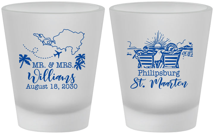 Custom Wedding Frosted Shot Glasses - St Maarten | 543