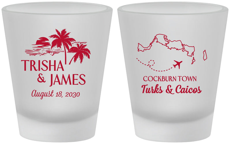 Custom Wedding Frosted Shot Glasses - Turks And Caicos | 547