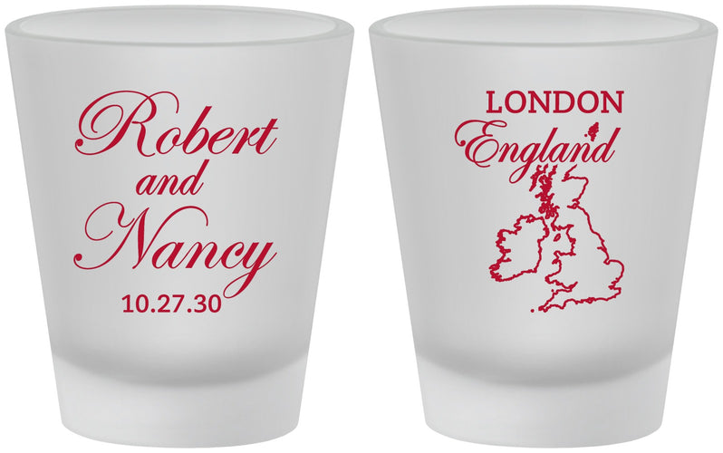 Custom Wedding Frosted Shot Glasses - England | 548