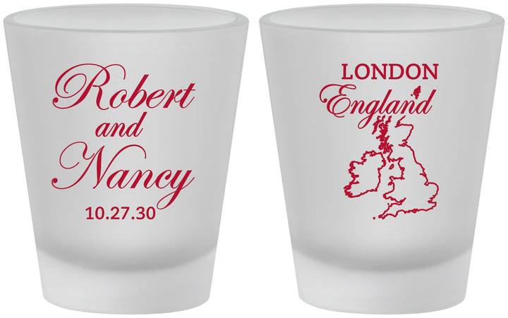 Custom Wedding Frosted Shot Glasses - England | 548