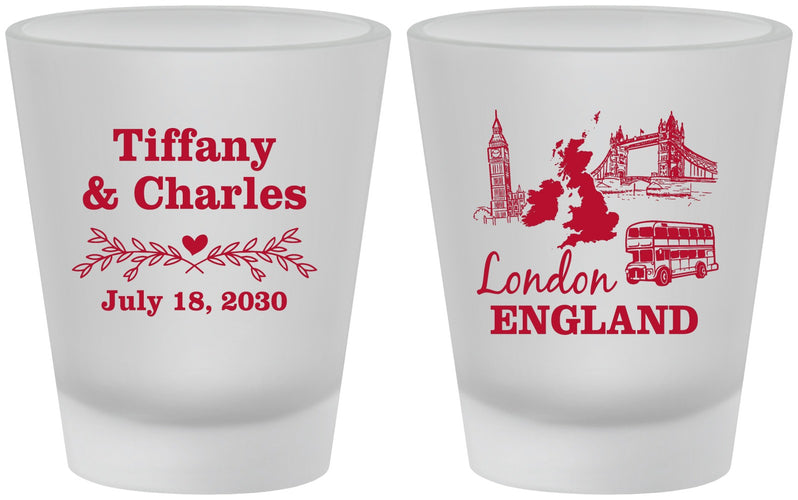 Custom Wedding Frosted Shot Glasses - England | 549