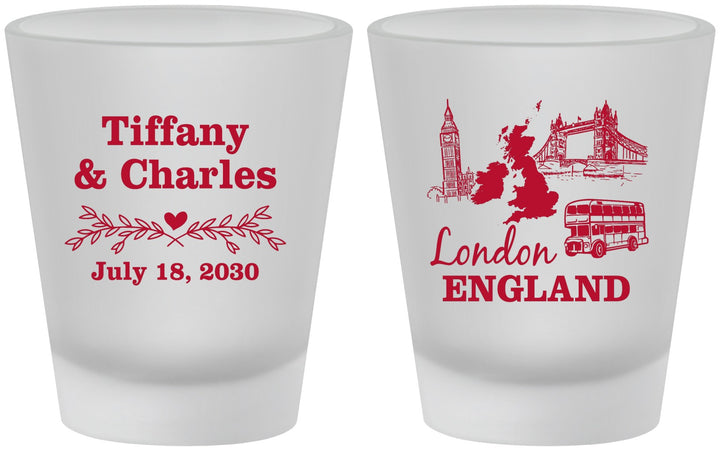 Custom Wedding Frosted Shot Glasses - England | 549